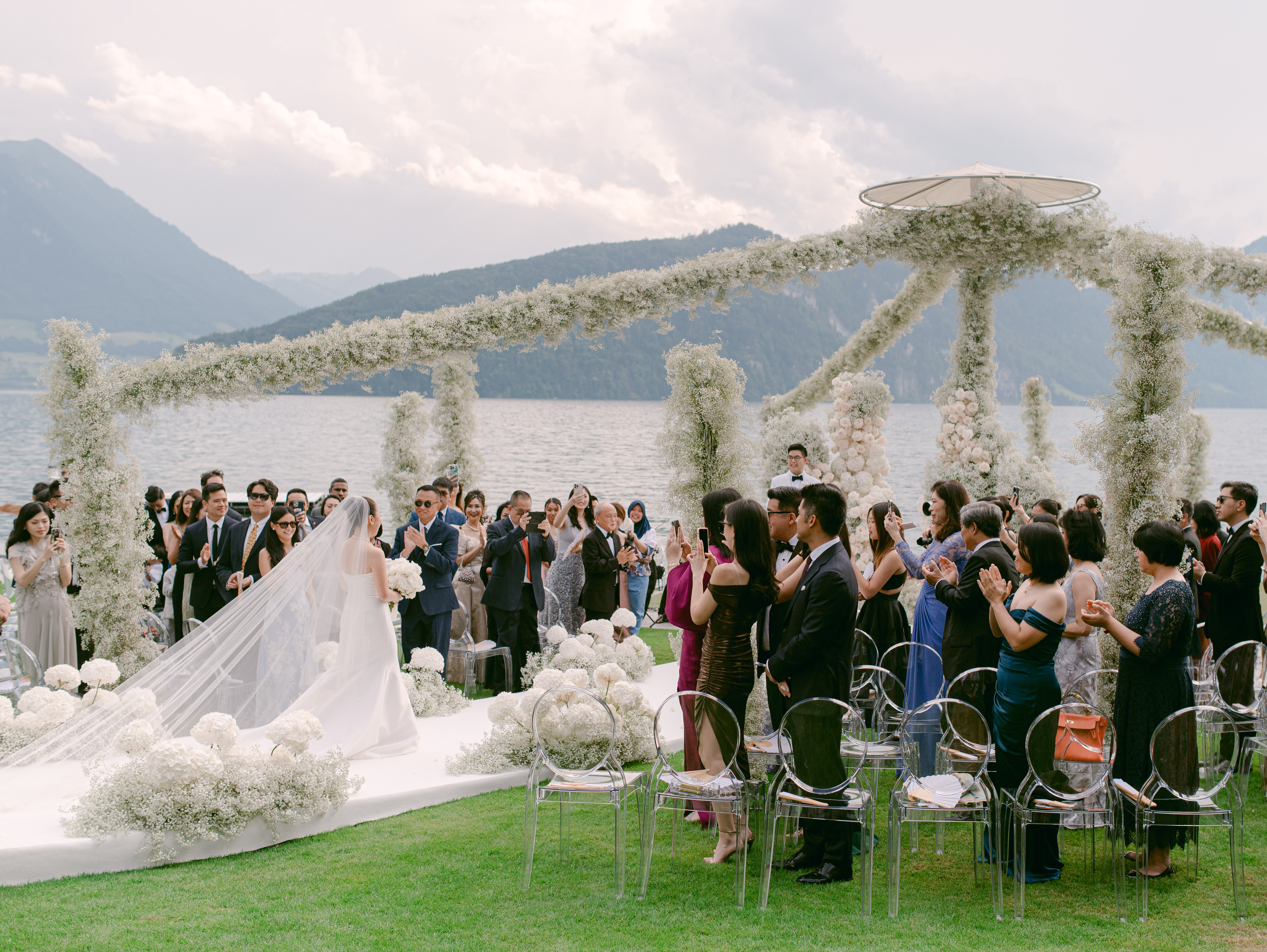 Elegant destination wedding couple portrait